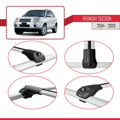 ACE-1 Dakdrager bagagedrager compatibel met Hyundai Tucson (JM) 2004-2009 Spoorstaven Grijs Aluminium 2 Staven