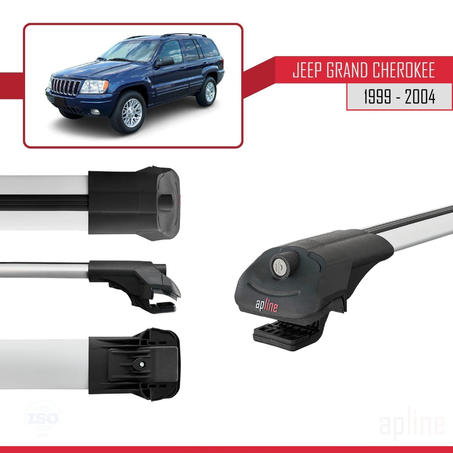 Compatible with Jeep Grand Cherokee 2 (WJ) 1999-2004 ACE-1 Car Roof Rack Cross Bar Grey Aluminium 2 Bars