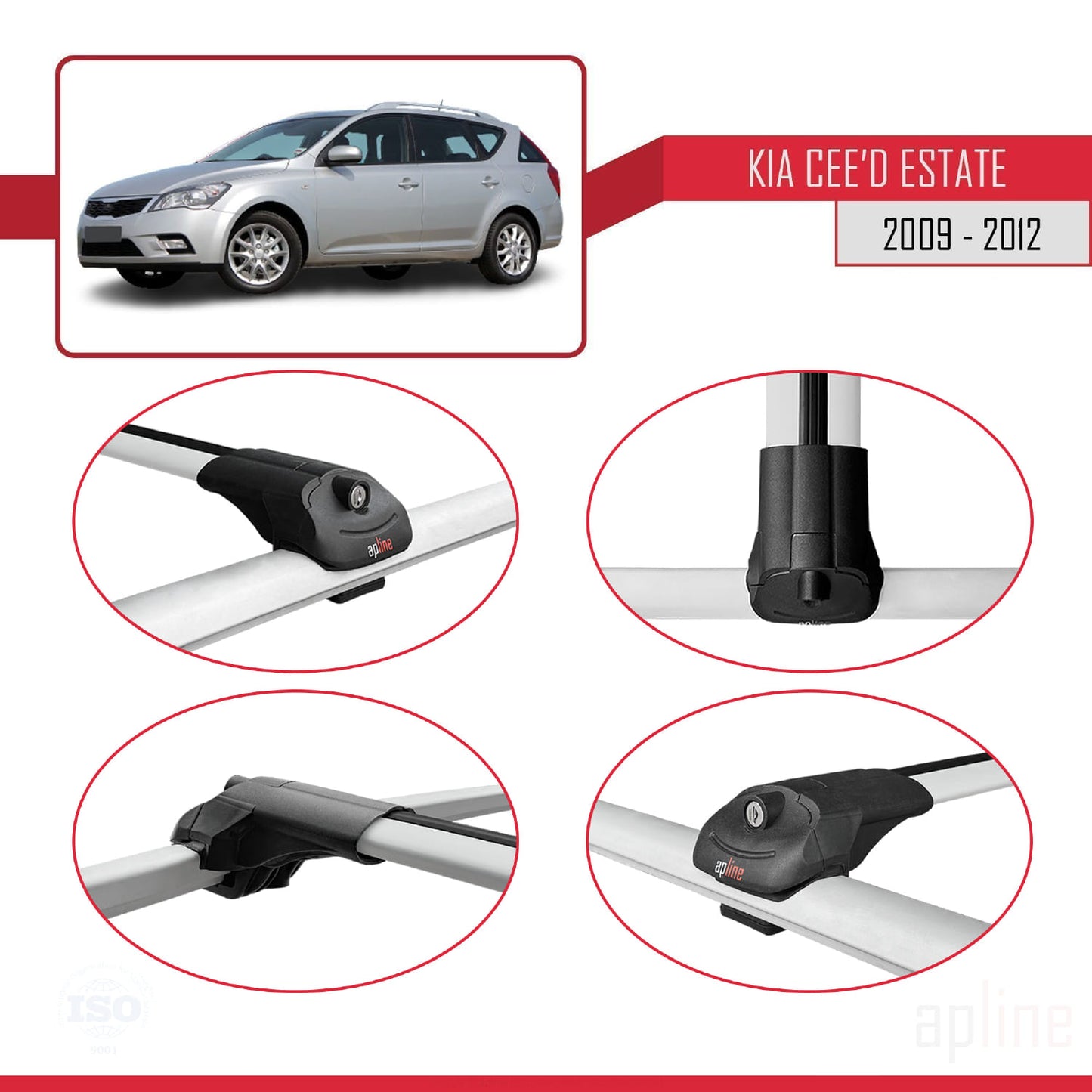 Compatible avec Kia Ceed (ED) Break Post-Facelift 2009-2012 ACE-1 Barres de Toit Railing Porte-Bagages de Voiture Gris Aluminium 2 Barres