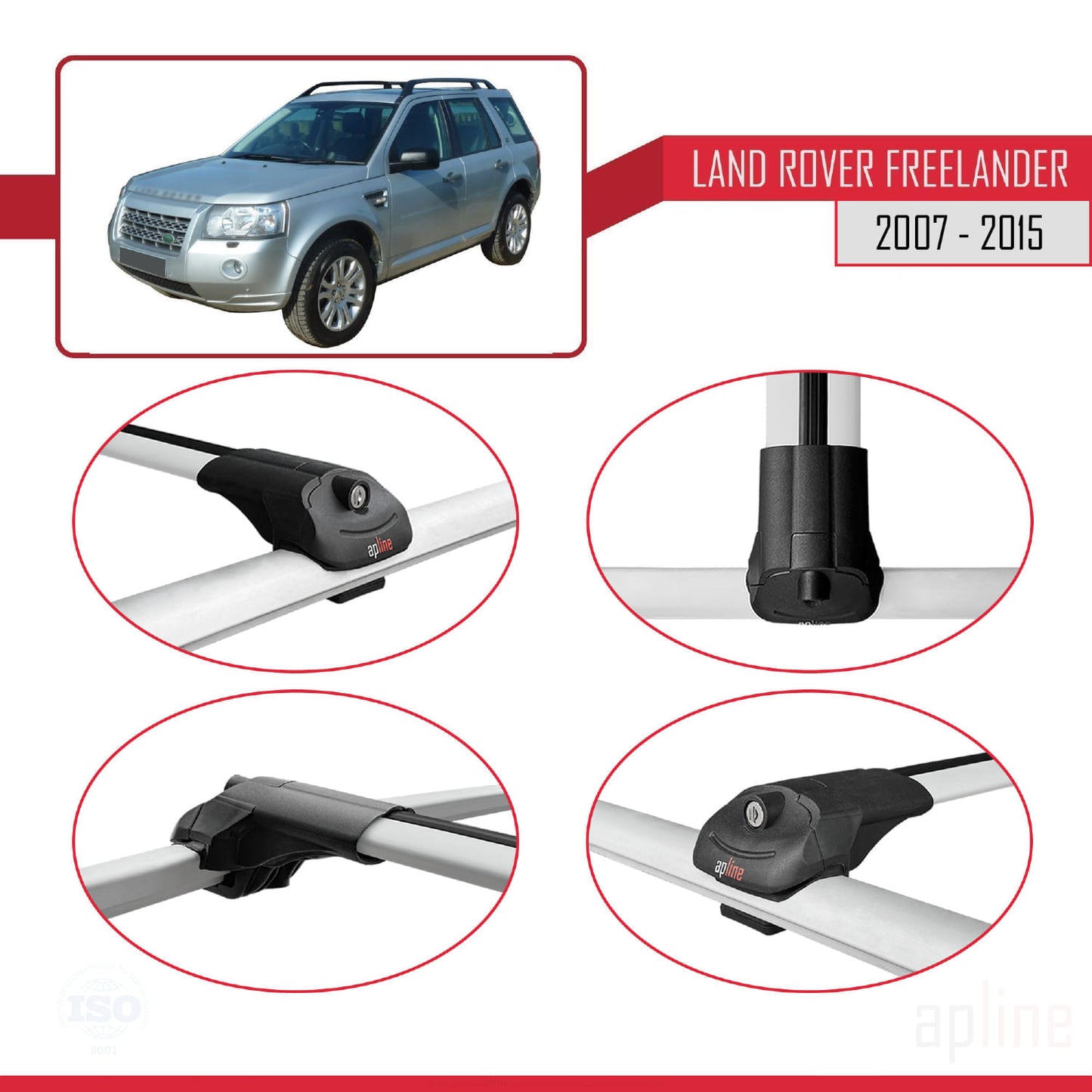 Compatible avec Land Rover Freelander 2 (L359) 2007-2015 ACE-1 Barres de Toit Railing Porte-Bagages de Voiture Gris Aluminium 3 Barres