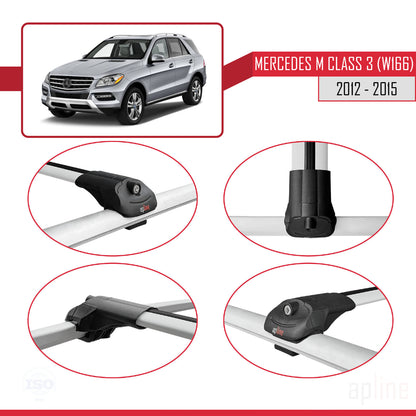 Compatible avec Mercedes Classe M 2 (W164) 2005-2011 ACE-1 Barres de Toit Railing Porte-Bagages de Voiture Gris Aluminium 2 Barres