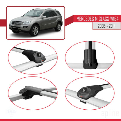 Compatible avec Mercedes Classe M 2 (W164) 2005-2011 ACE-1 Barres de Toit Railing Porte-Bagages de Voiture Gris Aluminium 3 Barres