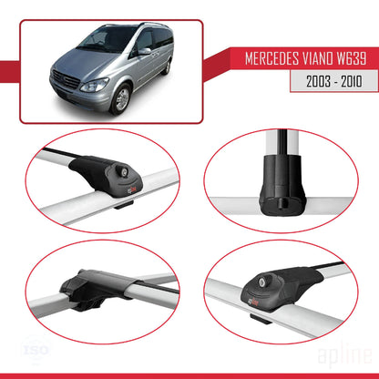 Compatible avec Mercedes Viano 2 (W639) Pre-Facelift 2003-2010 ACE-1 Barres de Toit Railing Porte-Bagages de Voiture Gris Aluminium 4 Barres