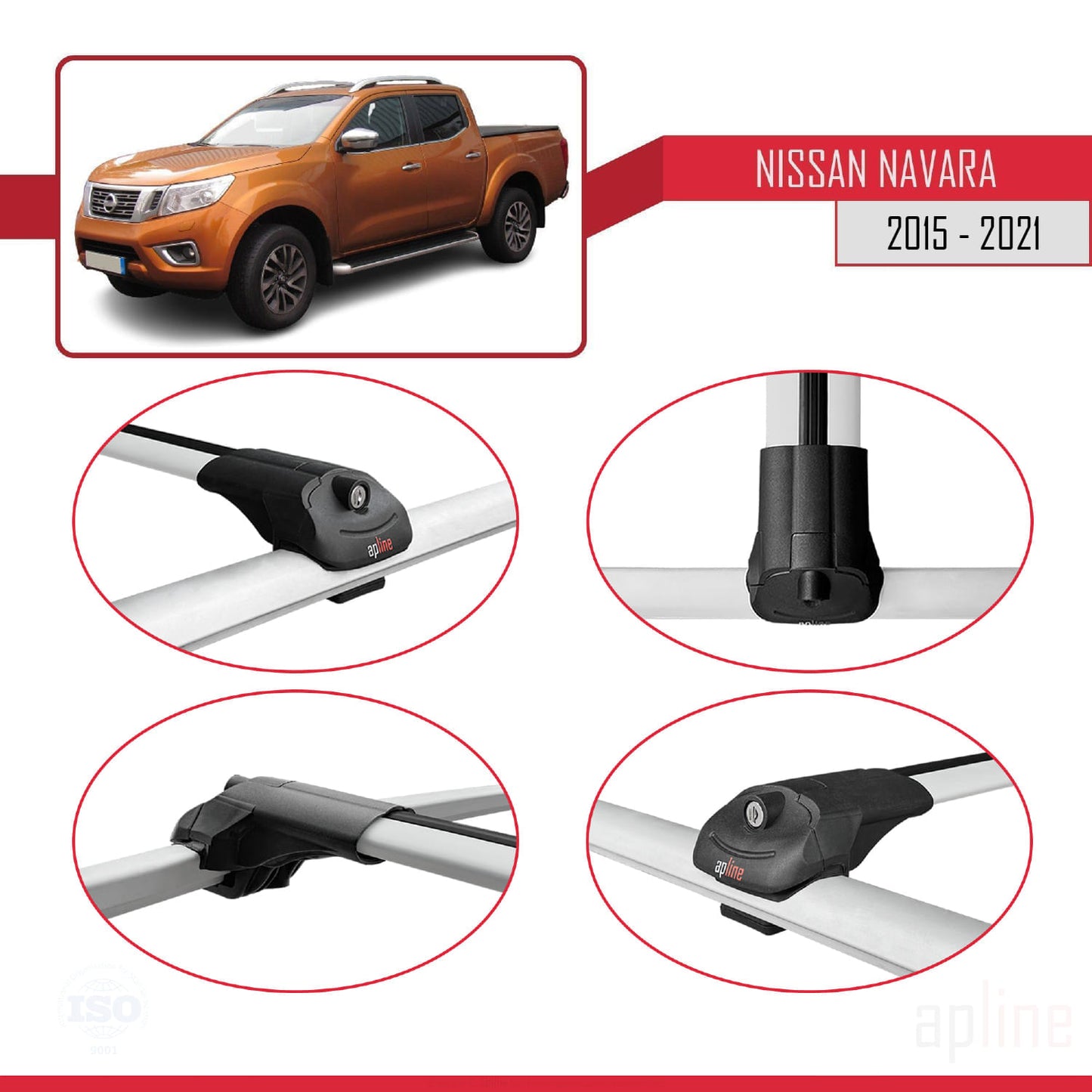 Compatible avec Nissan Navara 4 (D23) 2015-2021 ACE-1 Barres de Toit Railing Porte-Bagages de Voiture Gris Aluminium 2 Barres