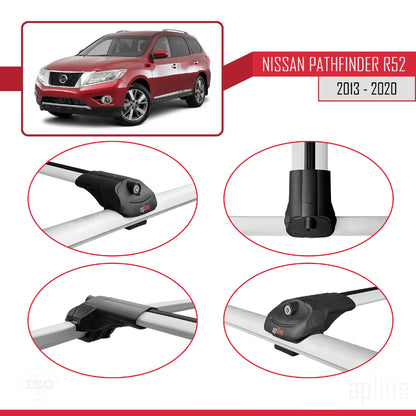 Compatible avec Nissan Pathfinder 4 (R52) 2013-2020 ACE-1 Barres de Toit Railing Porte-Bagages de Voiture Gris Aluminium 2 Barres
