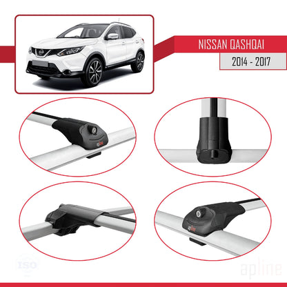 Compatible avec Nissan Qashqai 2 (J11) Pre-Facelift 2014-2017 ACE-1 Barres de Toit Railing Porte-Bagages de Voiture Gris Aluminium 2 Barres