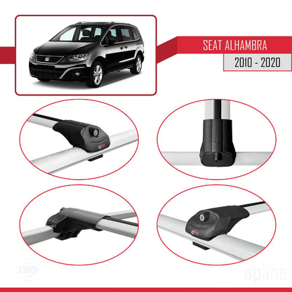 Compatible avec Seat Alhambra 2 (7N) 2010-2020 ACE-1 Barres de Toit Railing Porte-Bagages de Voiture Gris Aluminium 2 Barres