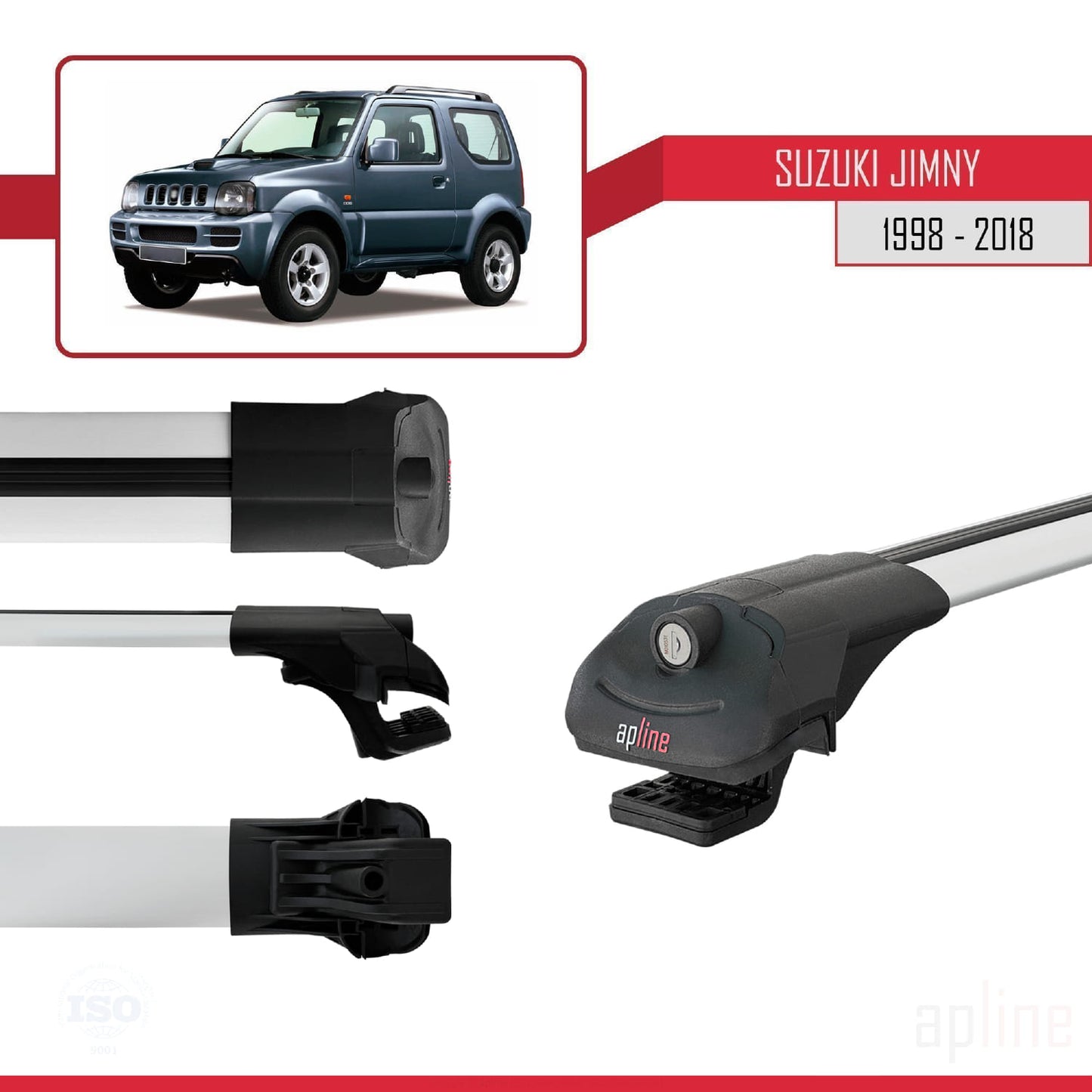 Compatible avec Suzuki Jimny 3 1998-2018 ACE-1 Barres de Toit Railing Porte-Bagages de Voiture Gris Aluminium 3 Barres