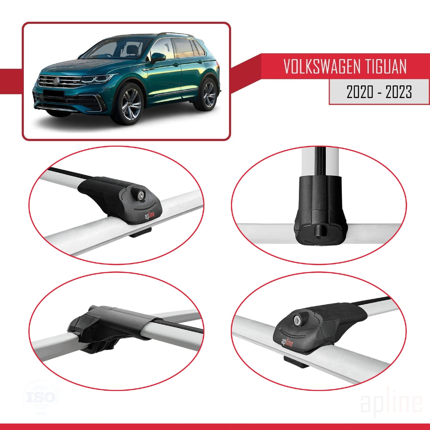 Compatible avec Volkswagen Tiguan 2 Post-Facelift 2020-2023 ACE-1 Barres de Toit Railing Porte-Bagages de Voiture Gris Aluminium 2 Barres