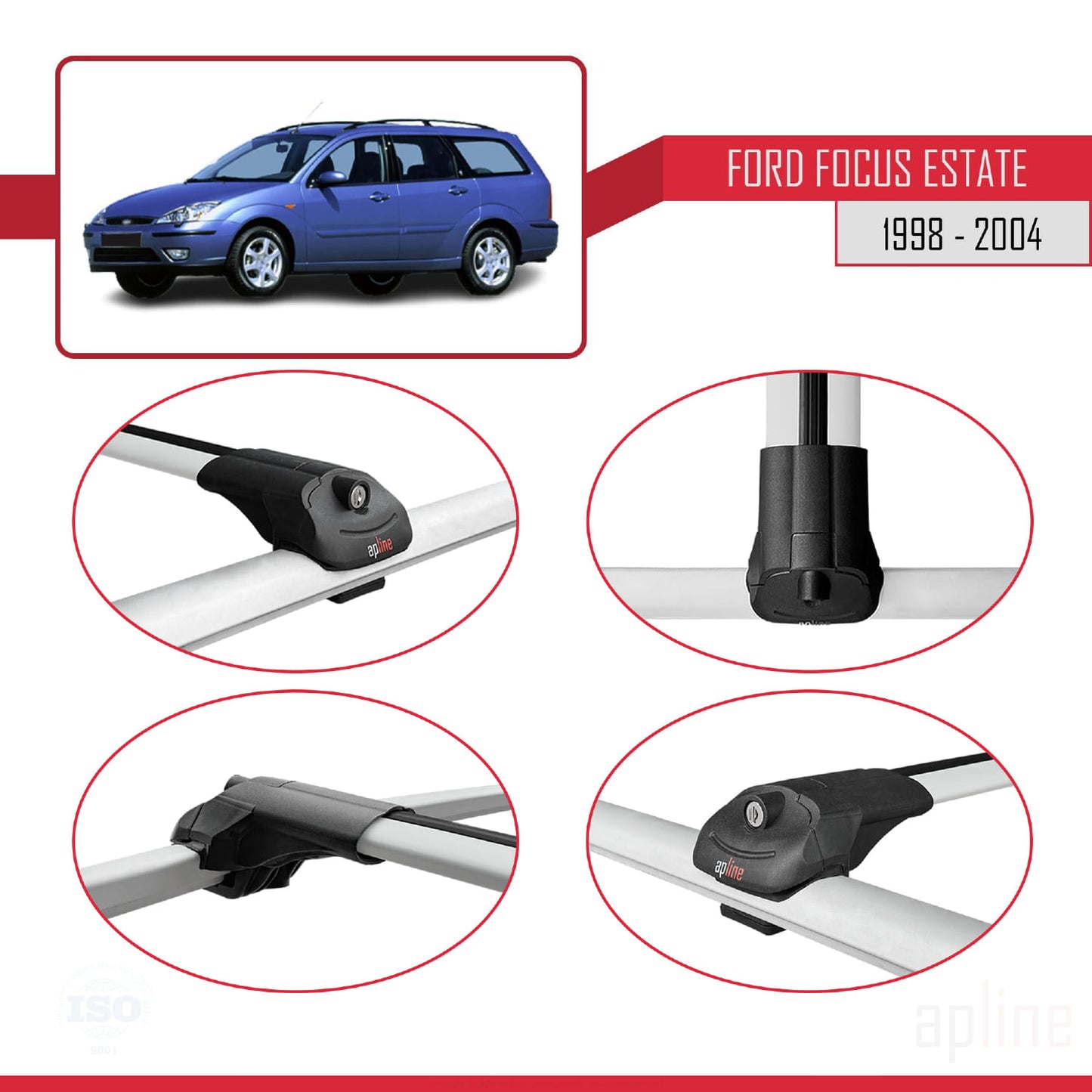 Compatible avec Ford Focus (C170) Break 1998-2004 ACE-1 Barres de Toit Railing Porte-Bagages de Voiture Gris Aluminium 3 Barres