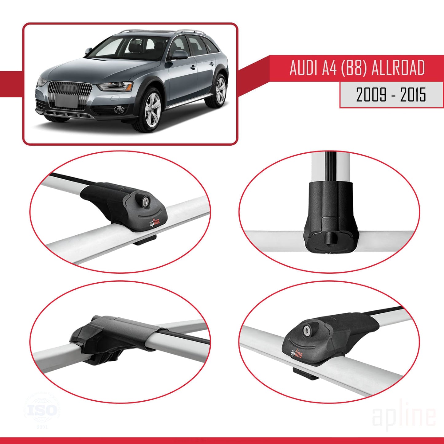 Compatible avec A4 (B8) Allroad 2009-2015 ACE-1 Barres de Toit Railing Porte-Bagages de Voiture Gris Aluminium 2 Barres