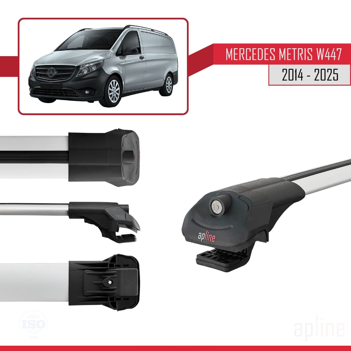 ACE-1 Dakdrager bagagedrager compatibel met Mercedes Metris (W447) 2014-2025 Spoorstaven Grijs Aluminium 3 Staven