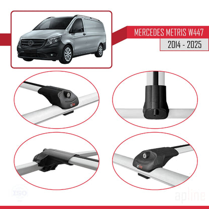 Compatible avec Mercedes Metris (W447) 2014-2025 ACE-1 Barres de Toit Railing Porte-Bagages de Voiture Gris Aluminium 2 Barres