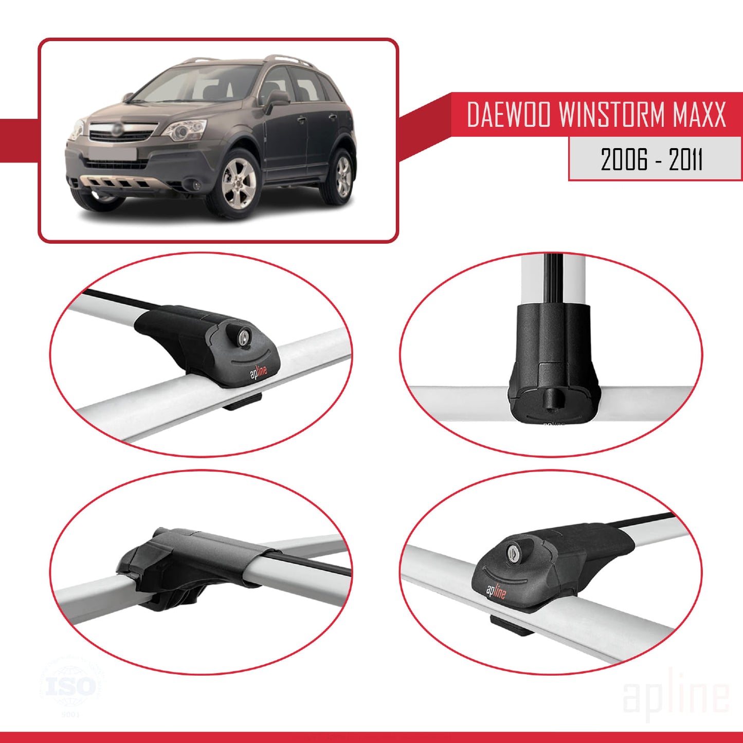 Compatible avec Daewoo Winstorm MaXX 2006-2011 ACE-1 Barres de Toit Railing Porte-Bagages de Voiture Gris Aluminium 2 Barres