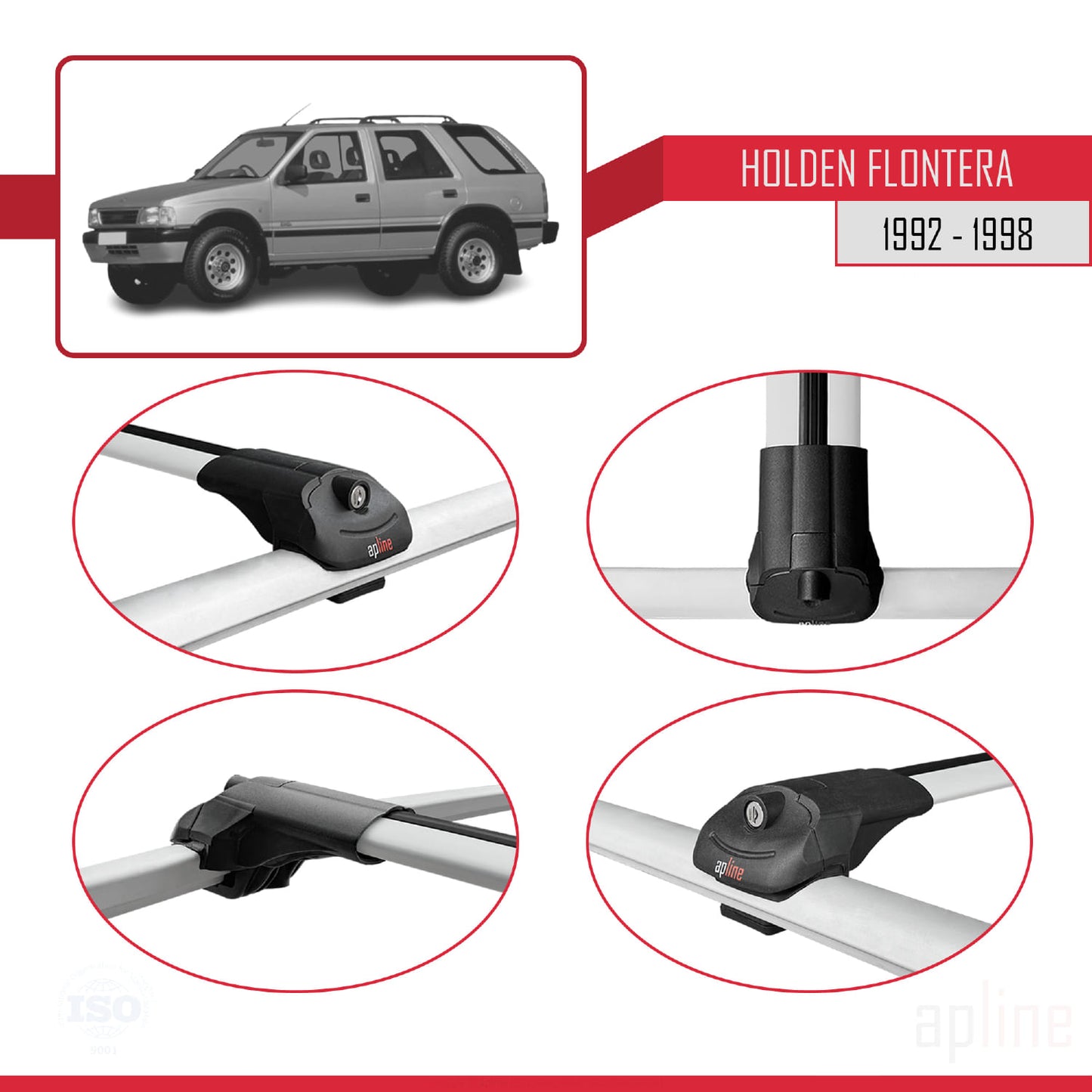 Compatible avec Holden Frontera 1992-1998 ACE-1 Barres de Toit Railing Porte-Bagages de Voiture Gris Aluminium 3 Barres