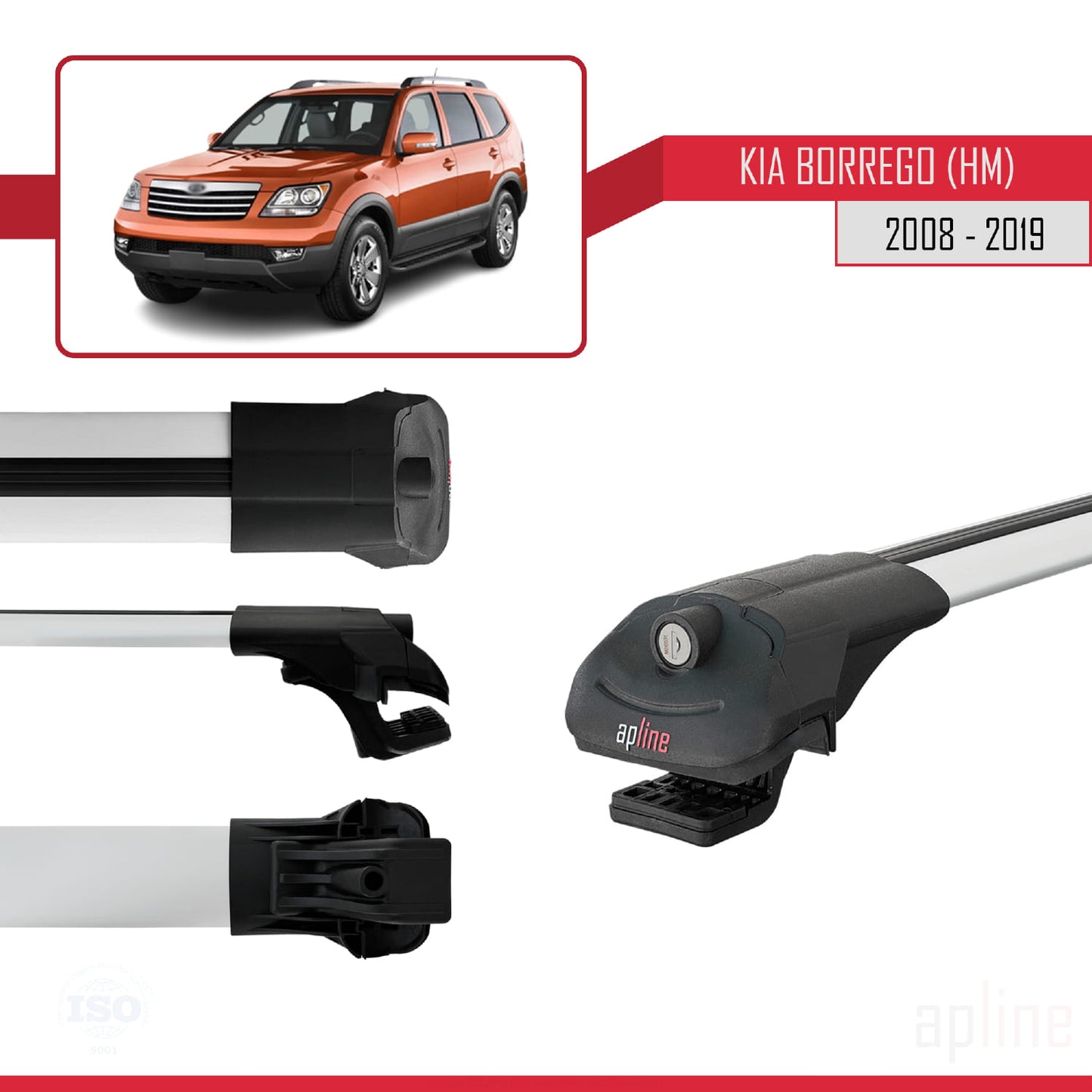 ACE-1 Dakdrager bagagedrager compatibel met Kia Borrego (HM) 2008-2019 Spoorstaven Grijs Aluminium 2 Staven