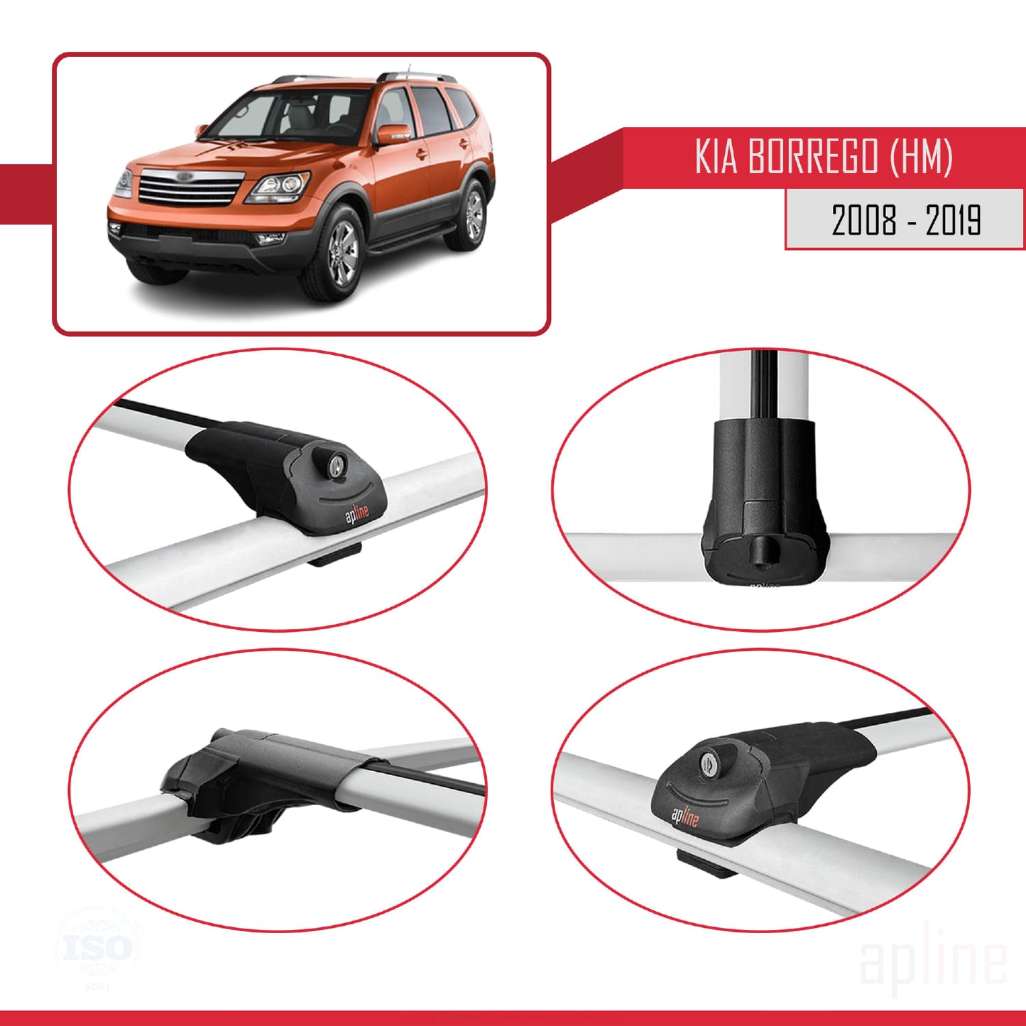 ACE-1 Dakdrager bagagedrager compatibel met Kia Borrego (HM) 2008-2019 Spoorstaven Grijs Aluminium 2 Staven
