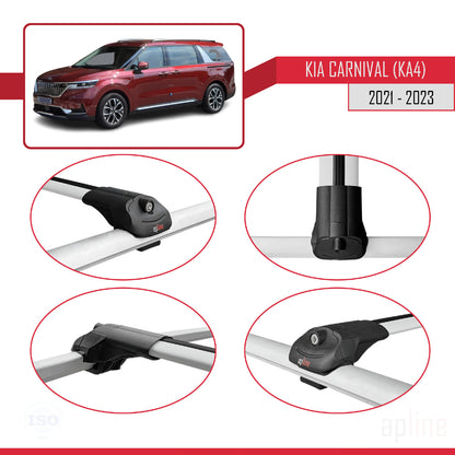 Compatible avec Kia Carnival 4 (KA4) 2021-2023 ACE-1 Barres de Toit Railing Porte-Bagages de Voiture Gris Aluminium 2 Barres