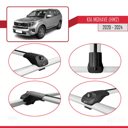 Compatible avec Kia Mohave 2 (HM2) 2020-2024 ACE-1 Barres de Toit Railing Porte-Bagages de Voiture Gris Aluminium 3 Barres
