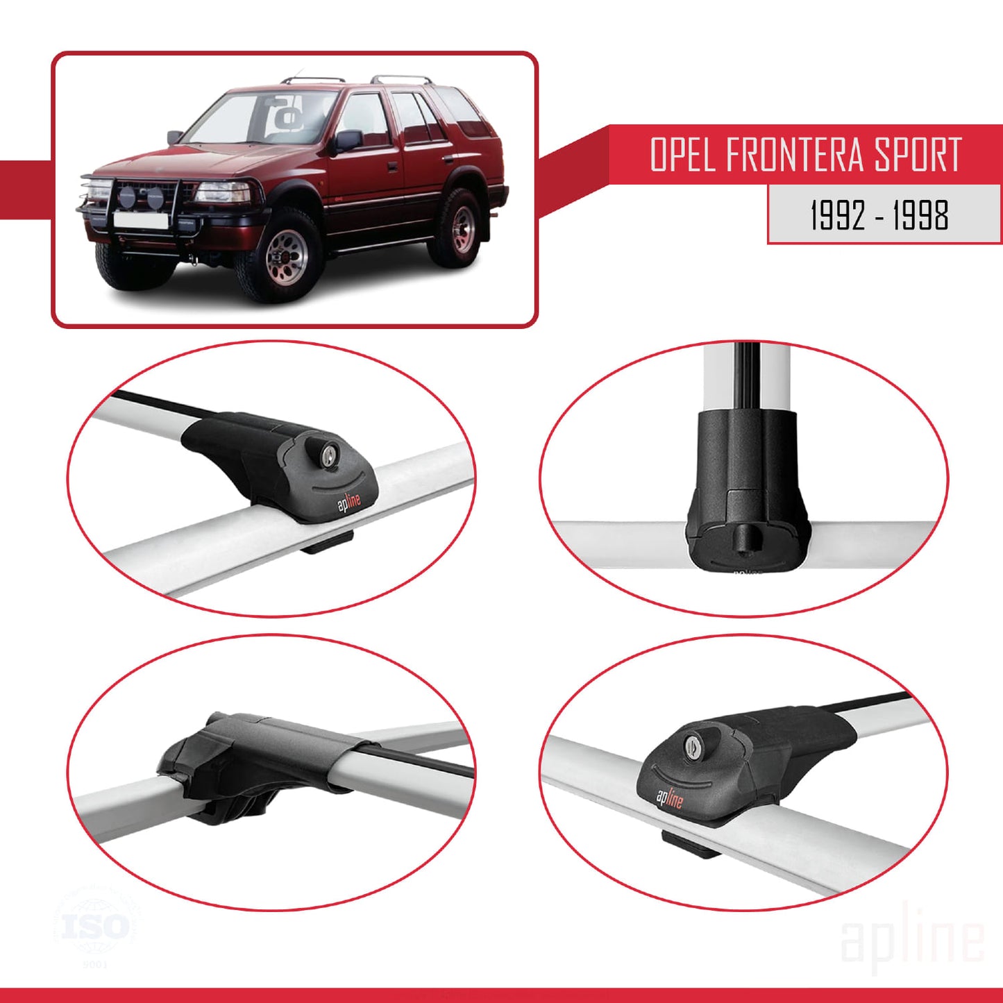 Compatible avec Opel Frontera Sport 1992-1998 ACE-1 Barres de Toit Railing Porte-Bagages de Voiture Gris Aluminium 3 Barres