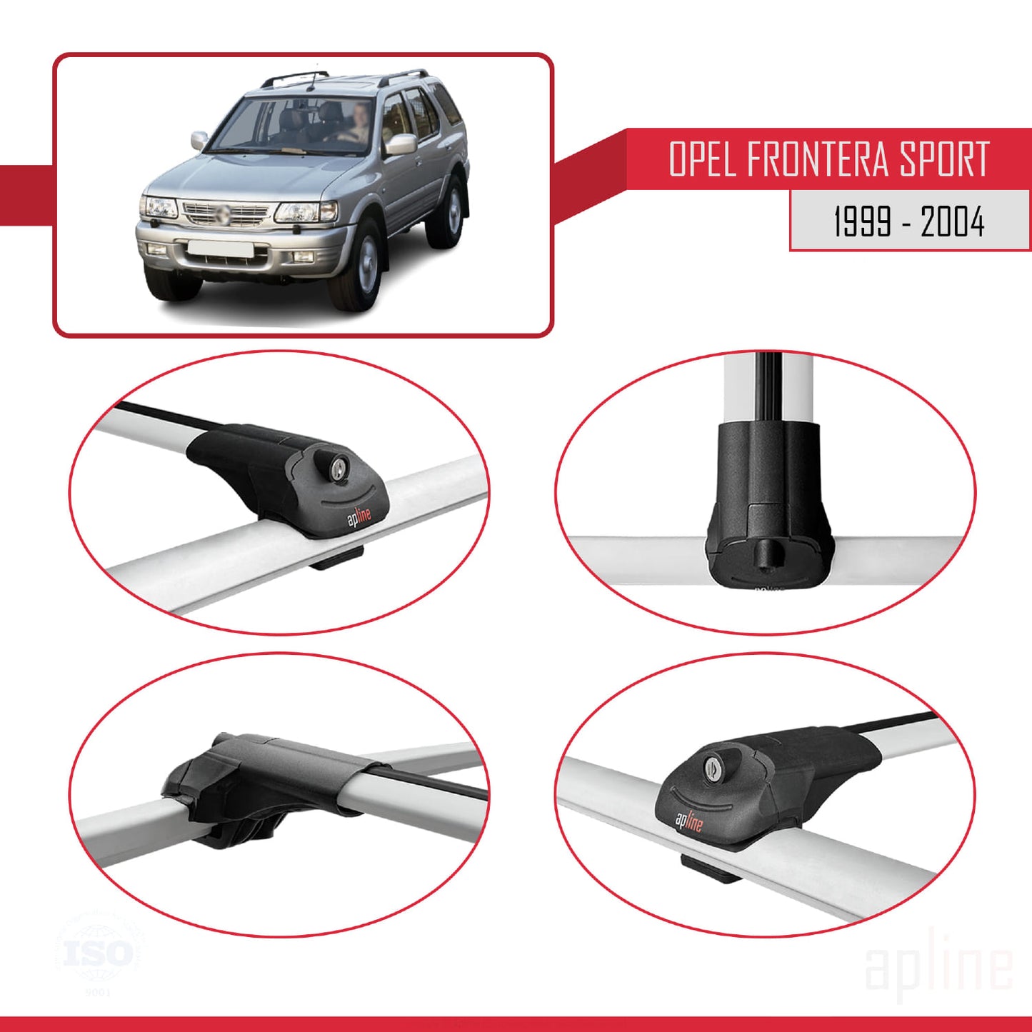 Compatible avec Opel Frontera Sport 2 1999-2004 ACE-1 Barres de Toit Railing Porte-Bagages de Voiture Gris Aluminium 2 Barres