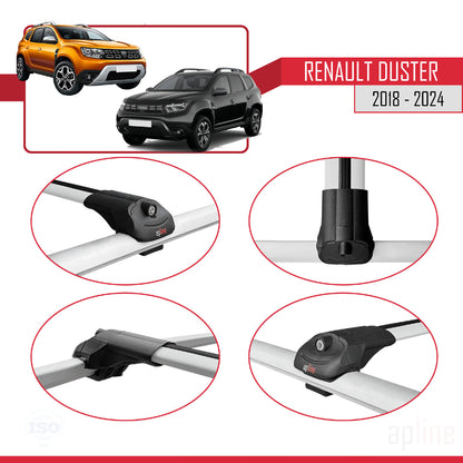 Compatible avec Renault Duster 2 (HM) 2018-2024 ACE-1 Barres de Toit Railing Porte-Bagages de Voiture Gris Aluminium 3 Barres