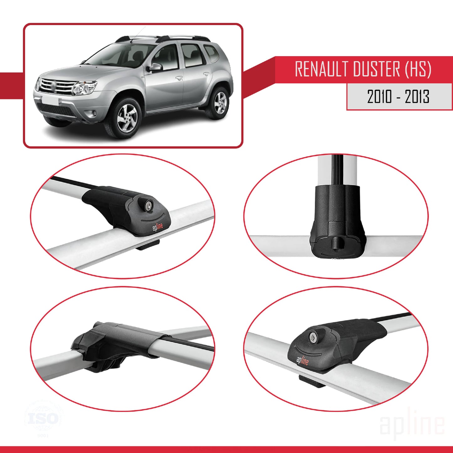 Compatible avec Renault Duster (HS) Pre-Facelift 2010-2013 ACE-1 Barres de Toit Railing Porte-Bagages de Voiture Gris Aluminium 3 Barres