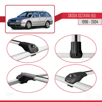 Compatible avec Skoda Octavia (1U) 1996-2004 ACE-1 Barres de Toit Railing Porte-Bagages de Voiture Gris Aluminium 2 Barres