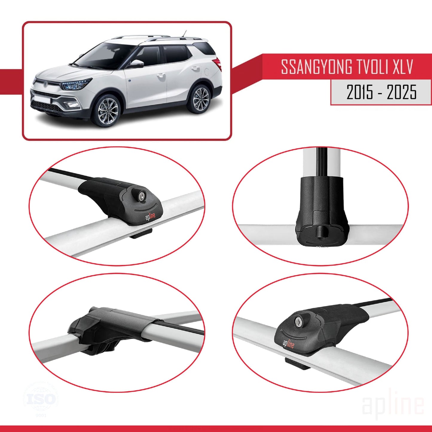 Compatible avec Ssangyong Tivoli XLV 2015-2025 ACE-1 Barres de Toit Railing Porte-Bagages de Voiture Gris Aluminium 2 Barres