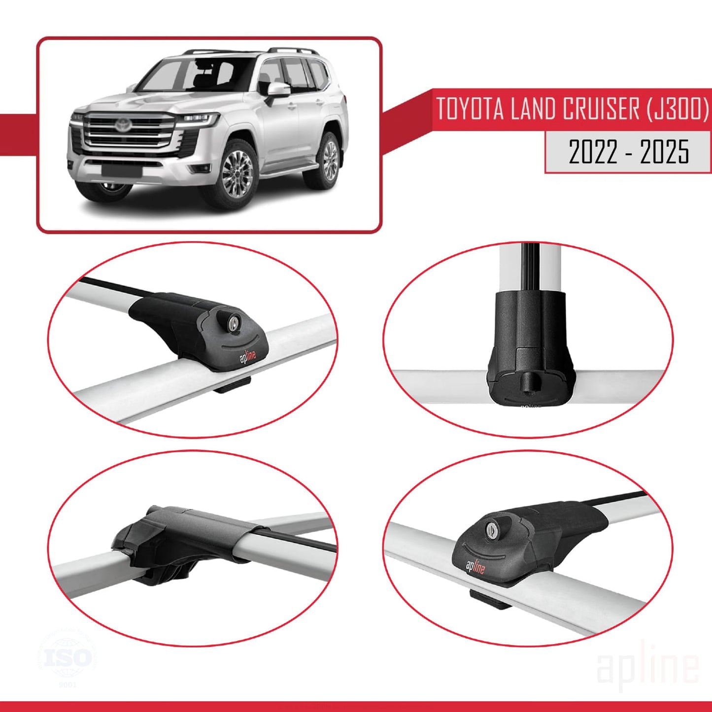 Compatible avec Toyota Land Cruiser (J300) 2022-2025 ACE-1 Barres de Toit Railing Porte-Bagages de Voiture Gris Aluminium 3 Barres