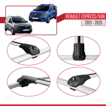 Compatible avec Renault Express 2021-2025 ACE-1 Barres de Toit Railing Porte-Bagages de Voiture Gris Aluminium 2 Barres