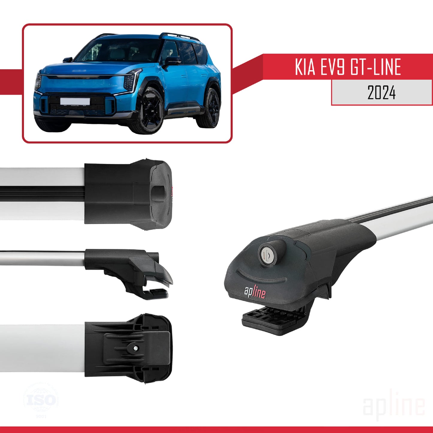 Compatible with KIA EV9 GT-LINE 2024-2025 ACE-1 Car Roof Rack Cross Bar Grey Aluminium 2 Bars