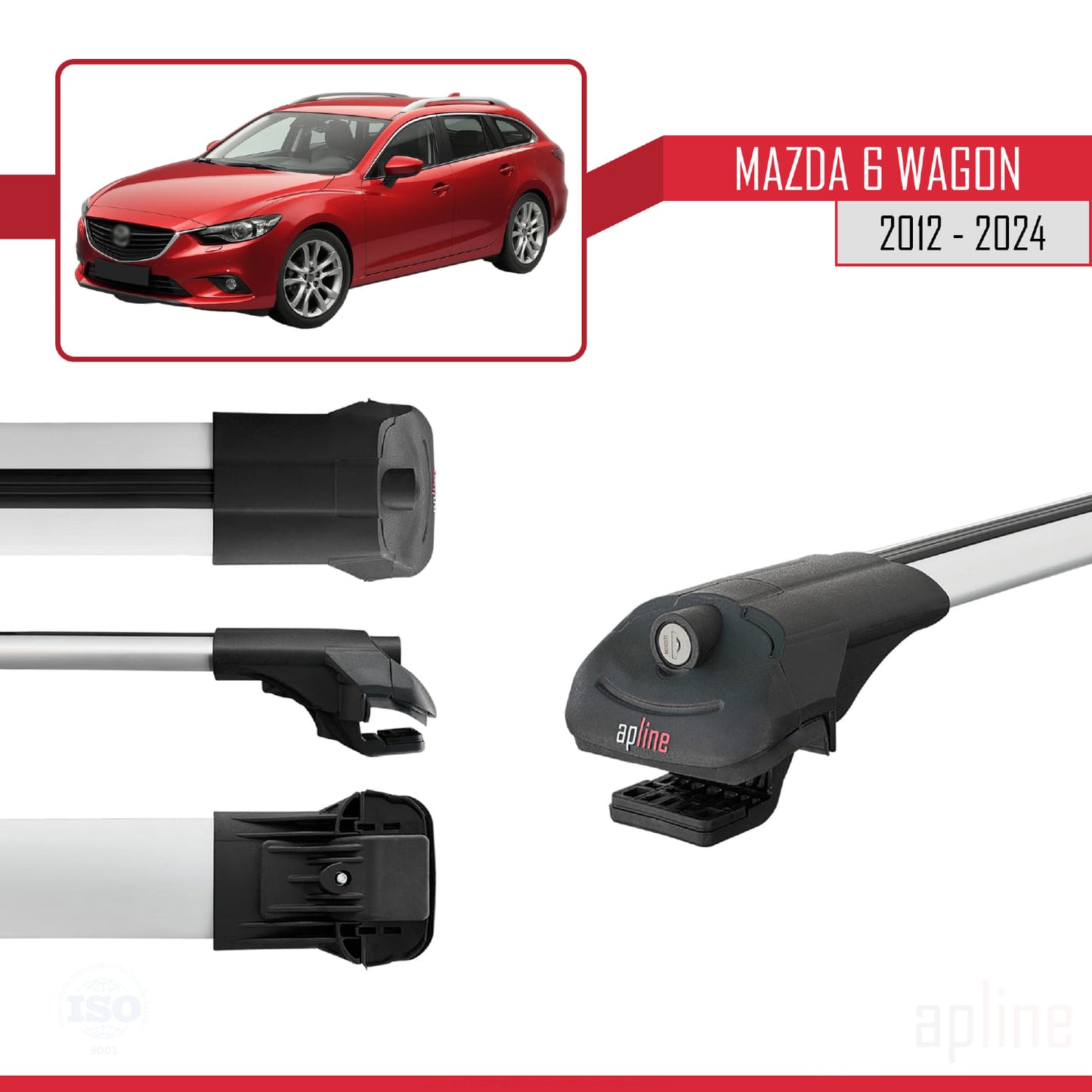 Compatible avec Mazda 6 Wagon 2012-2024 ACE-1 Barres de Toit Railing Porte-Bagages de Voiture Gris Aluminium 3 Barres