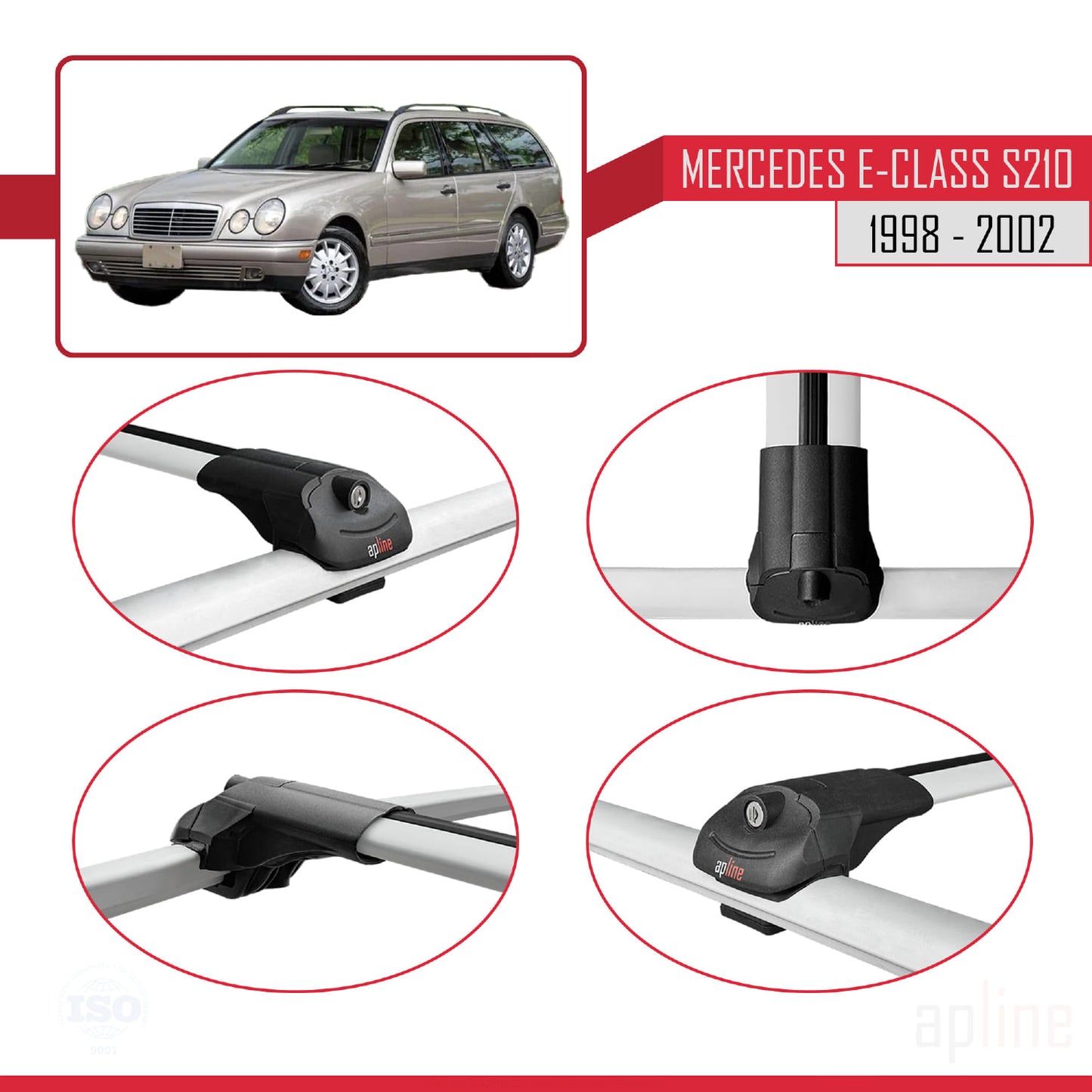 Compatible with Mercedes E Class S210 Wagon 1998-2002 ACE-1 Car Roof Rack Cross Bar Grey Aluminium 3 Bars