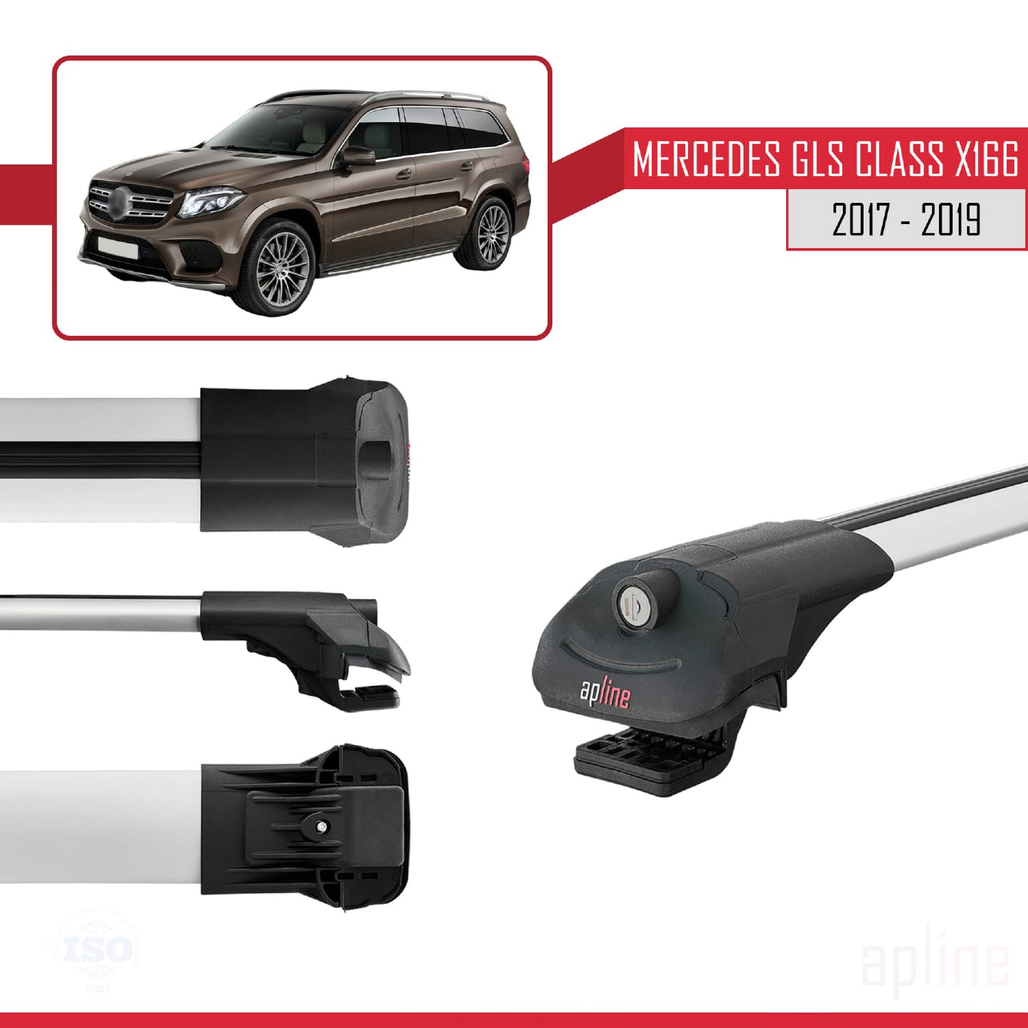 Compatible with Mercedes GLS Class X166 2017-2019 ACE-1 Car Roof Rack Cross Bar Grey Aluminium 2 Bars