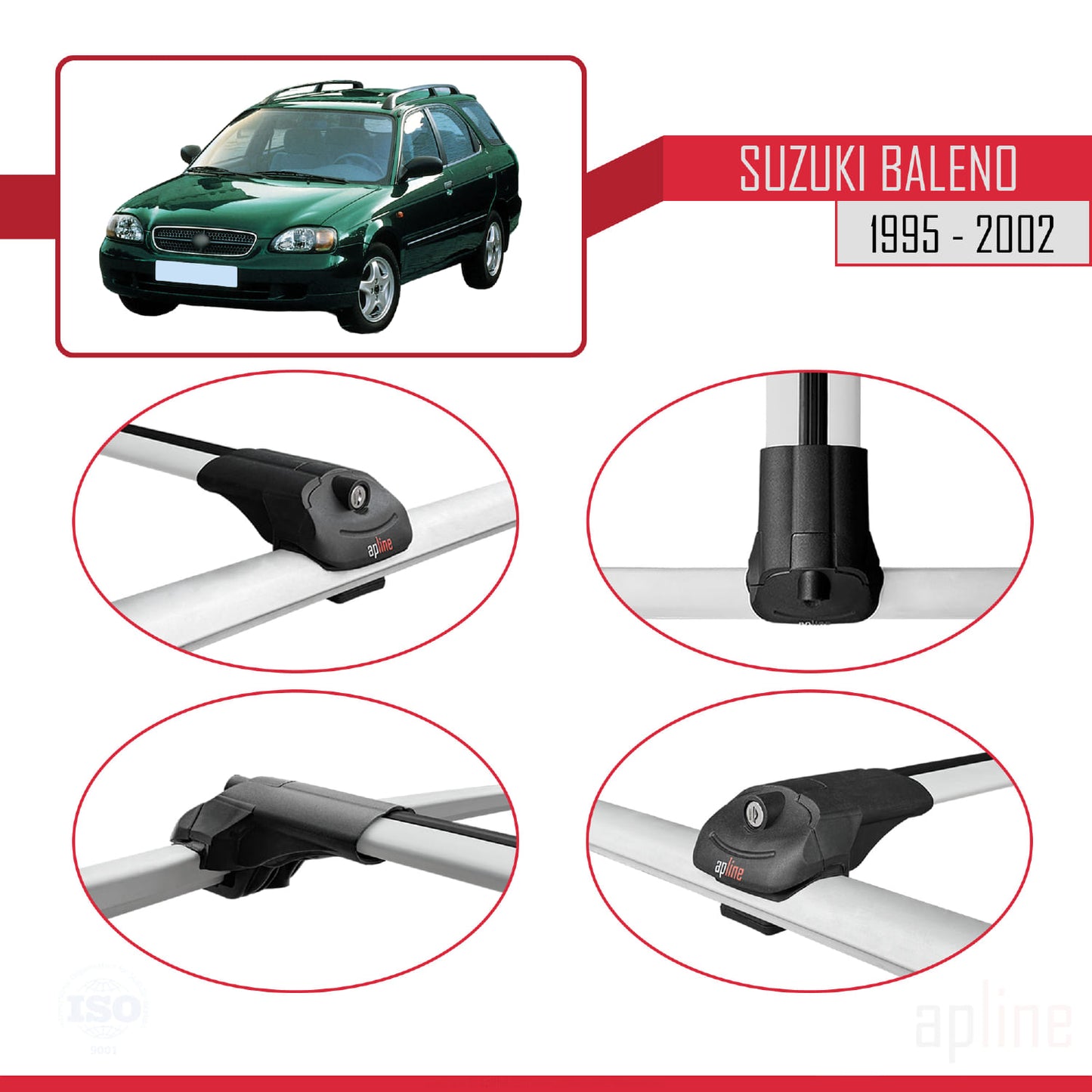 Compatible avec Suzuki Baleno 1995-2002 ACE-1 Barres de Toit Railing Porte-Bagages de Voiture Gris Aluminium 3 Barres