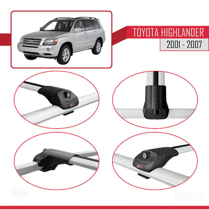 Compatible avec Toyota Highlander 2001-2007 ACE-1 Barres de Toit Railing Porte-Bagages de Voiture Gris Aluminium 2 Barres