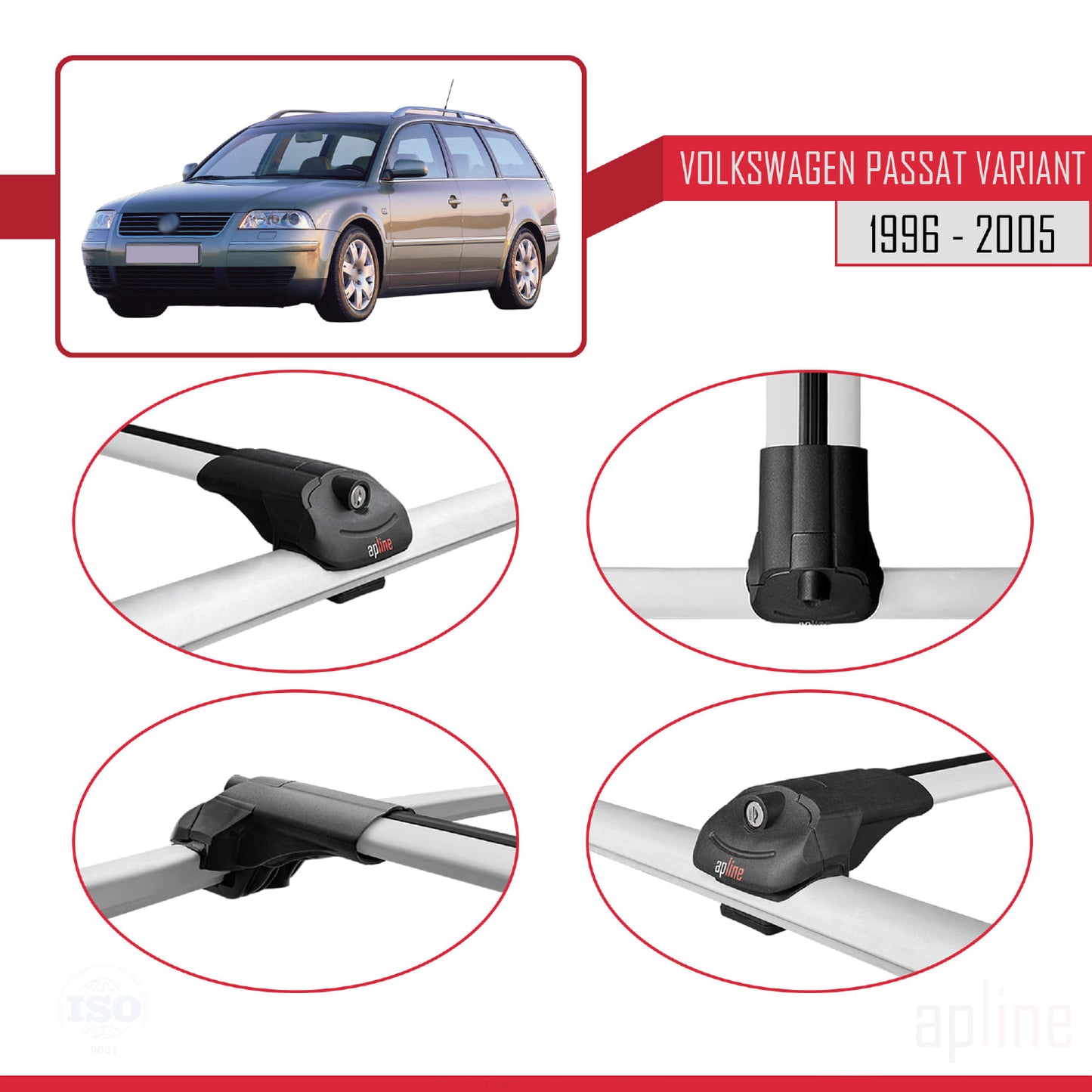 Compatible avec VW Passat B5 Variant 1996-2005 ACE-1 Barres de Toit Railing Porte-Bagages de Voiture Gris Aluminium 2 Barres