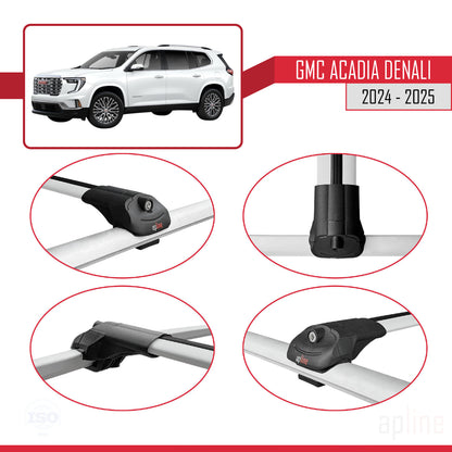Compatible avec GMC Acadia Denali 2024-2025 ACE-1 Barres de Toit Railing Porte-Bagages de Voiture Gris Aluminium 3 Barres