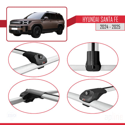 Compatible avec Hyundai Santa Fe 2024-2025 ACE-1 Barres de Toit Railing Porte-Bagages de Voiture Gris Aluminium 3 Barres