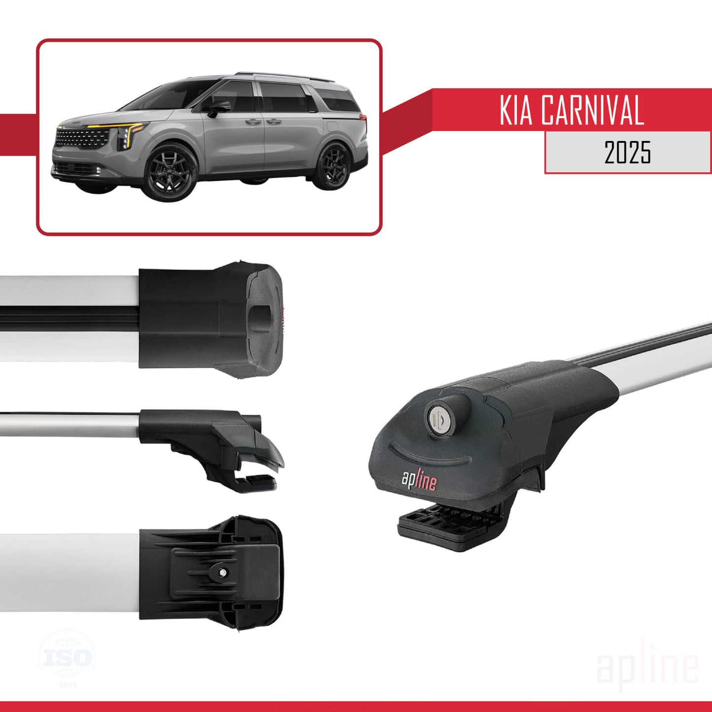 Compatible avec Kia Carnival 2025 ACE-1 Barres de Toit Railing Porte-Bagages de Voiture Gris Aluminium 2 Barres