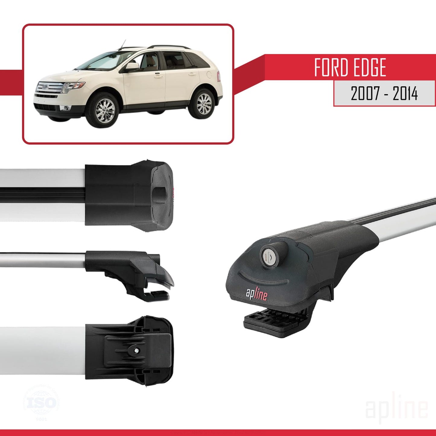 Compatible avec Ford Edge 2007-2014 ACE-1 Barres de Toit Railing Porte-Bagages de Voiture Gris Aluminium 2 Barres