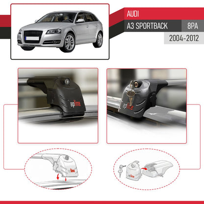 ACE-2 Dakdrager bagagedrager compatibel met A3 (8PA) Sportback 2004-2012 Spoorstaven Grijs Aluminium 2 Staven