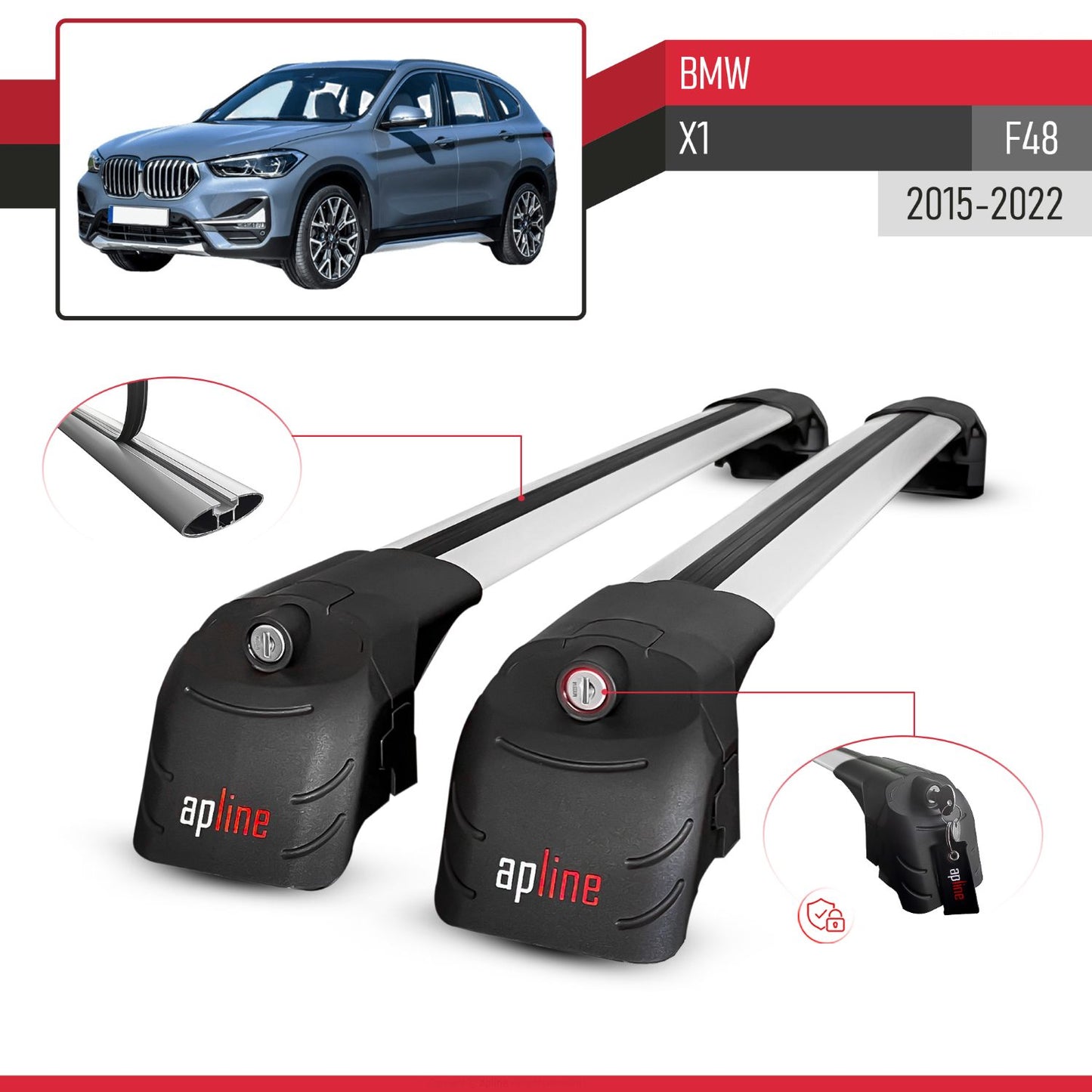 ACE-2 Dakdrager bagagedrager compatibel met BMW X1 (F48) 2016-2022 Spoorstaven Grijs Aluminium 2 Staven