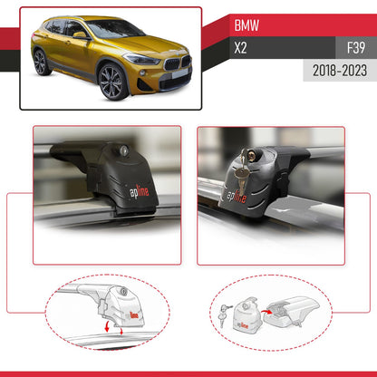 ACE-2 Dakdrager bagagedrager compatibel met BMW X2 (F39) 2018-2023 Spoorstaven Grijs Aluminium 2 Staven