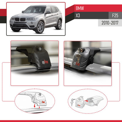 ACE-2 Dakdrager bagagedrager compatibel met BMW X3 (F25) 2011-2017 Spoorstaven Grijs Aluminium 2 Staven