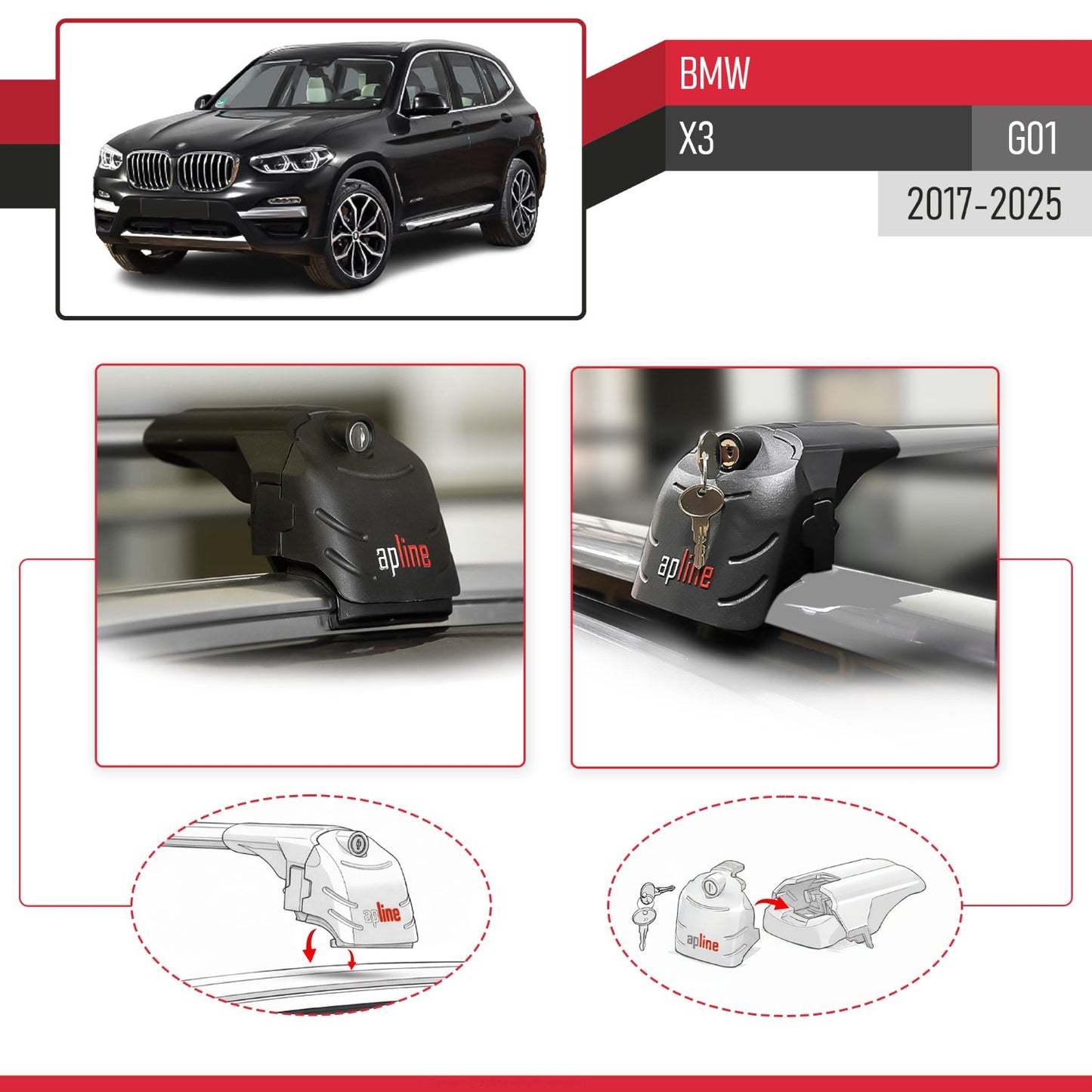 ACE-2 Dakdrager bagagedrager compatibel met BMW X3 (G01) 2018-2024 Spoorstaven Grijs Aluminium 2 Staven