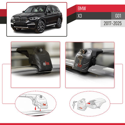 ACE-2 Dakdrager bagagedrager compatibel met BMW X3 (G01) 2018-2024 Spoorstaven Grijs Aluminium 2 Staven
