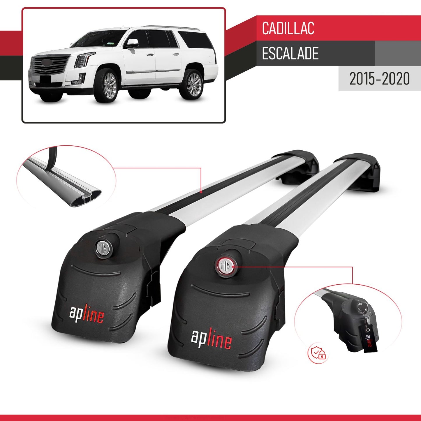 ACE-2 Dakdrager bagagedrager compatibel met Cadillac Escalade 2015-2020 Spoorstaven Grijs Aluminium 2 Staven
