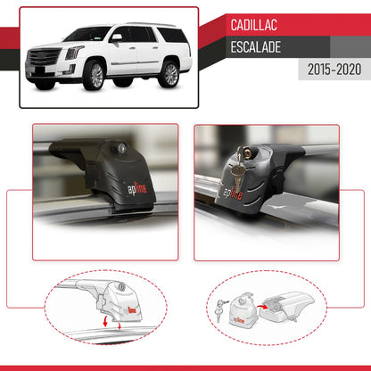 ACE-2 Dakdrager bagagedrager compatibel met Cadillac Escalade 2015-2020 Spoorstaven Grijs Aluminium 2 Staven